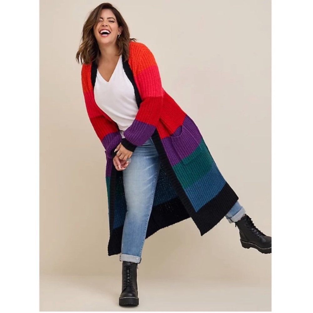 Torrid Chunky Duster Balloon Sleeve Sweater color block stripes women’s size 3X